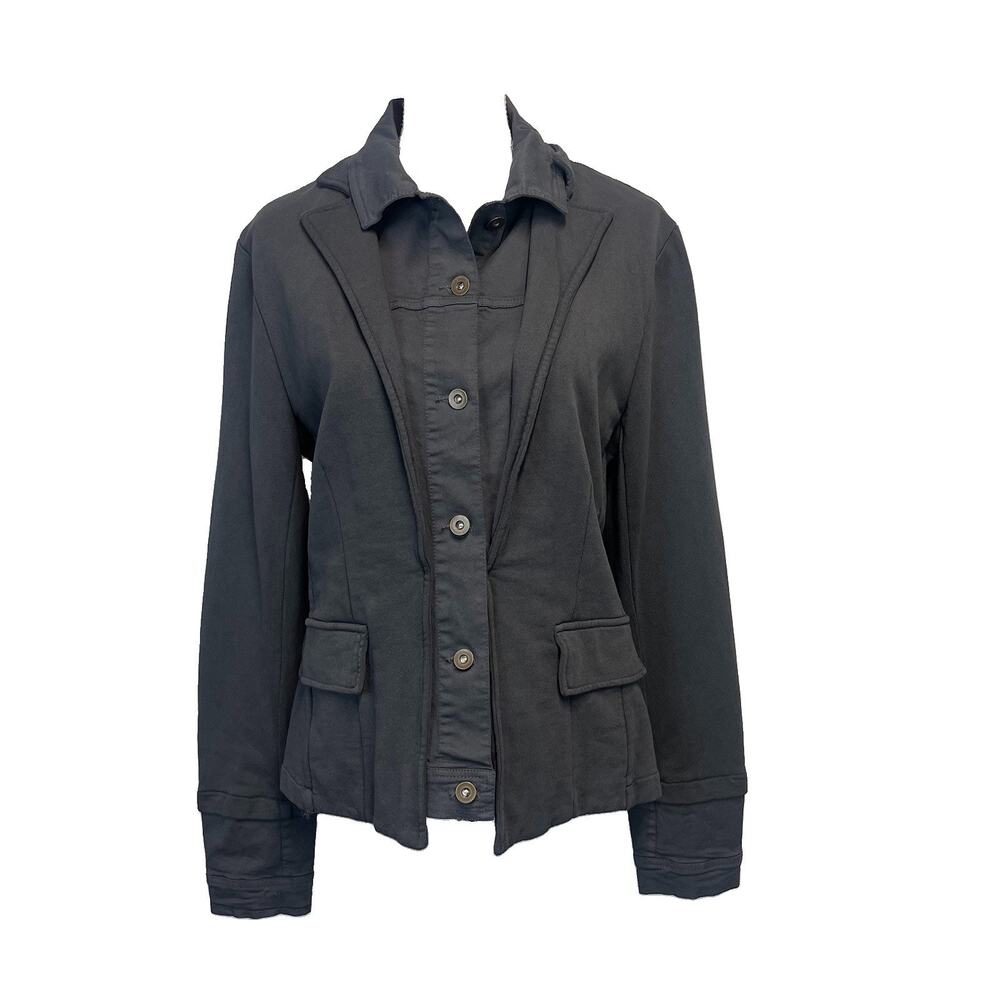 Baci Jacket Blazer sz Large Gray Double Layered Knit Stretch Casual Boho Stretch